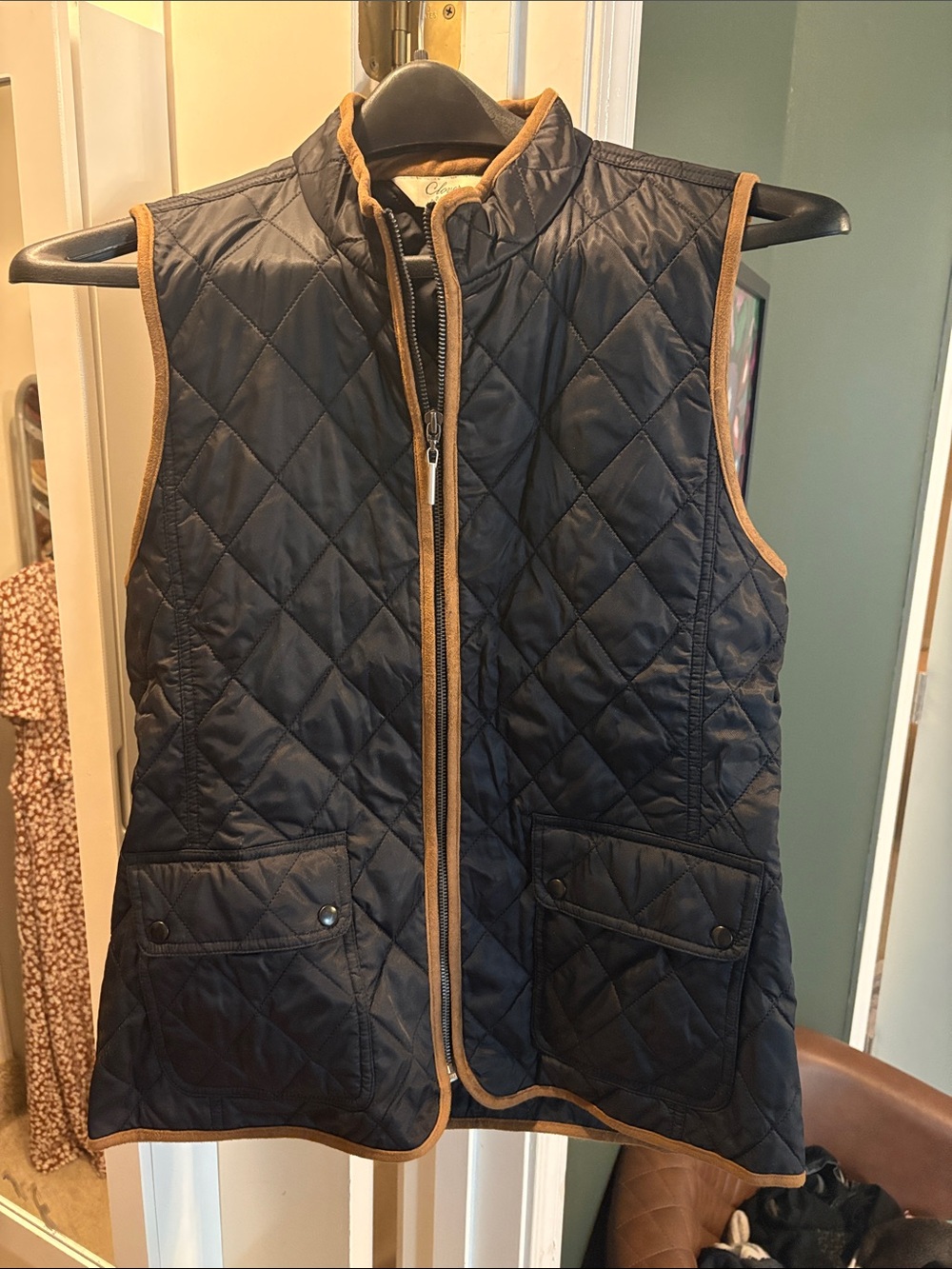 Bobby Jones Navy Quilted Vest with Tan Trim